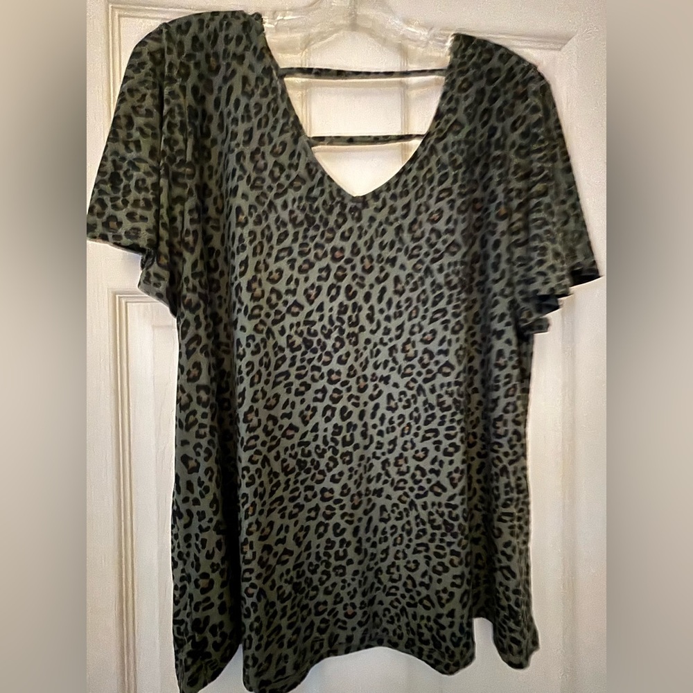 Nine Britton Green Leopard Print Blouse